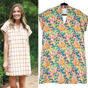 Brooke Wright Nancy Floral Dress Sz M Linen Cotton Shift Relaxed